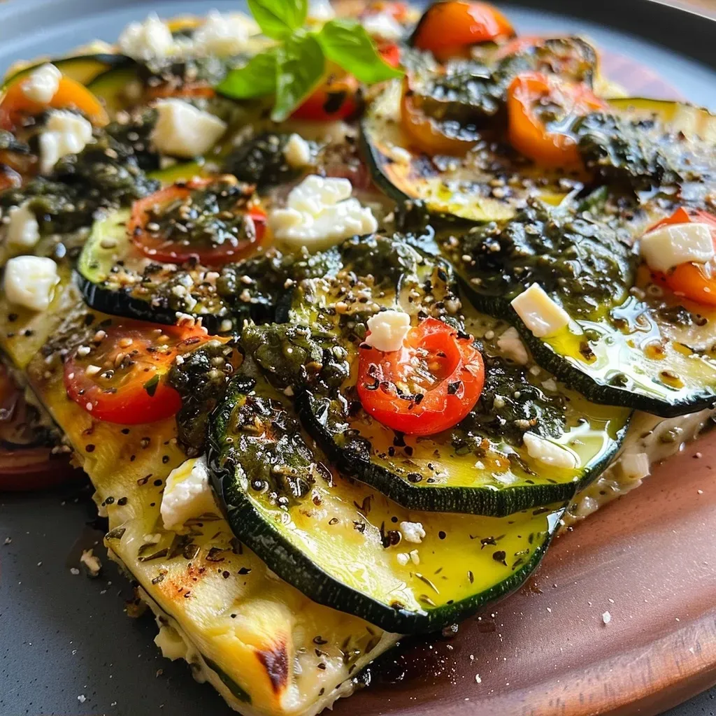 ['A close-up side view of a serving of Zucchini Feta Pfanne, showcasing vibrant zucchini and feta cheese.', 'Juicy Zucchini Feta Pfanne in a skillet, highlighting fresh ingredients like cherry tomatoes and herbs.', 'A colorful dish featuring sautéed zucchini, crumbled feta, and cherry tomatoes, garnished with fresh herbs.', 'Side view of a delicious Zucchini Feta Pfanne, emphasizing its rich textures and vibrant colors.']