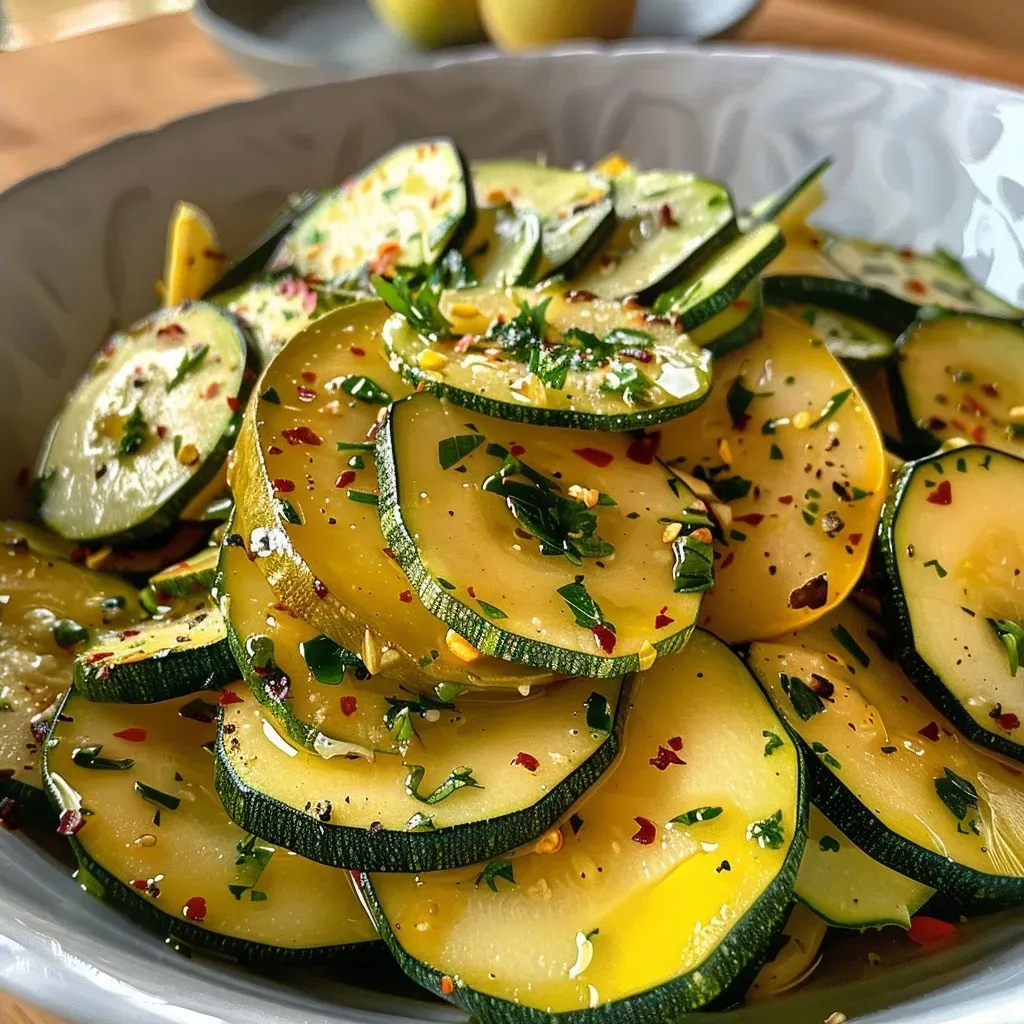 Close-up view of a colorful zucchini salad with carrots and apples.