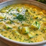 ['Close-up of a bowl of zucchini soup garnished with chives and chili.', 'Side view of creamy zucchini soup with a smooth texture and fresh herbs.', 'A vibrant green zucchini soup displayed in a rustic bowl, with a drizzle of cream.', 'Delicious zucchini soup with visible vegetable pieces and a sprinkle of spices.']