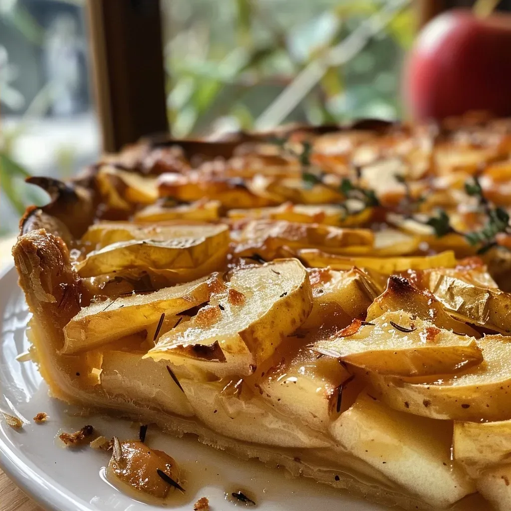 ['Close-up view of a creamy Apfel-Zwiebel-Aufstrich spread on a wooden board.', 'Side photo of Apfel-Zwiebel-Aufstrich with a fresh apple and onions in the background.', 'Juicy, golden apple and onion spread in a jar, showcasing its texture.', 'A vibrant apple and onion dip presented in a rustic dish, garnished with fresh thyme.']