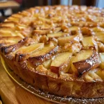 ['A side view of a delicious Apfeltorte with a nut base and a creamy cinnamon topping.', 'Close-up of a slice of Apfeltorte showcasing the nut crust and cinnamon cream layer.', 'A richly layered Apfeltorte seen from the side, with apples peeking through the topping.', 'A detailed side view of Apfeltorte adorned with a sprinkle of cinnamon on the cream.']