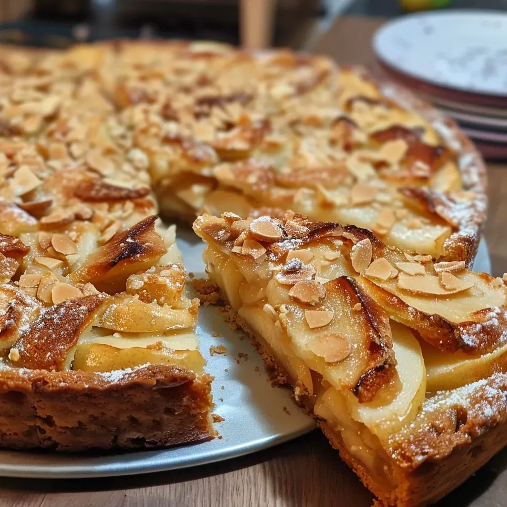 ['A side view of a delicious Apfeltorte with a nut base and a creamy cinnamon topping.', 'Close-up of a slice of Apfeltorte showcasing the nut crust and cinnamon cream layer.', 'A richly layered Apfeltorte seen from the side, with apples peeking through the topping.', 'A detailed side view of Apfeltorte adorned with a sprinkle of cinnamon on the cream.']