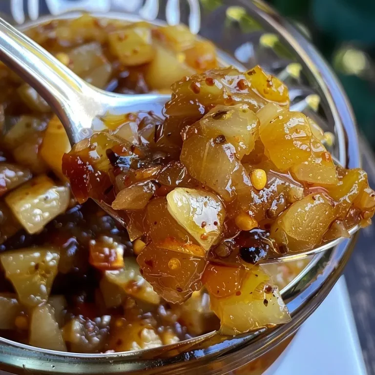 ['Close-up view of a jar filled with Birnen Chutney, showcasing its chunky texture and spices.', 'Side profile of a jar of Birnen Chutney with visible pieces of pear and spices, glistening under light.', 'A vibrant jar of Birnen Chutney, highlighting its rich color and ingredients like chili and cinnamon.', 'Detailed image of Birnen Chutney in a jar, emphasizing the fresh pears and aromatic spices.']