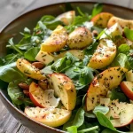 ['Close-up view of a colorful Birnen-Ziegenkäsesalat with pear slices and goat cheese.', 'Detailed shot of a fresh salad featuring greens, pears, and walnuts topped with goat cheese.', 'Side perspective of a vibrant salad with mixed greens, ripe pears, and crumbled goat cheese.', 'Close-up of Birnen-Ziegenkäsesalat against a simple background, highlighting its fresh ingredients.']
