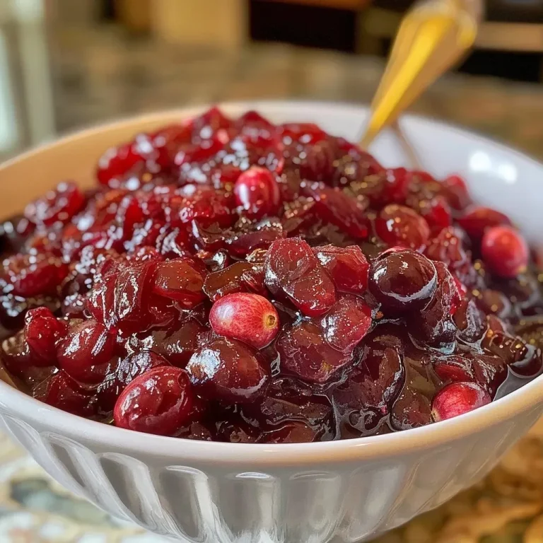 ['A close-up view of a vibrant, chunky cranberry chutney in a glass jar, showcasing its rich red color and visible ingredients.', 'Side view of a delicious cranberry chutney, highlighting its texture with cranberries, apple pieces, and spices visible.', 'Close-up shot of cranberry chutney with a glossy finish, displaying chunks of cranberries, raisins, and spices.', 'A detailed view of homemade cranberry chutney in a bowl, filled with various colorful ingredients.']