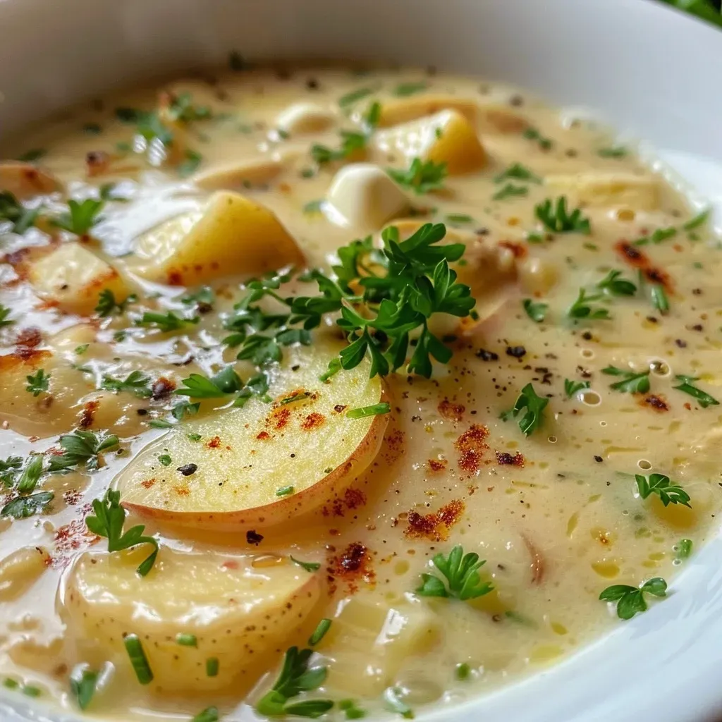 ['A creamy bowl of selleriesuppe topped with fresh herbs.', 'Close-up view of a delicious celery soup with a smooth consistency.', 'A side angle of a bowl of creamy selleriesuppe garnished with parsley.', 'A rich and creamy celery soup presented with slices of whole grain bread.']