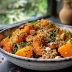 ['Close-up side view of a stuffed butternut squash filled with quinoa, vegetables, and herbs.', 'Juicy and colorful gefüllter Butternusskürbis showcasing a rich filling of quinoa and fresh ingredients.', 'Side perspective of a roasted butternut squash, elegantly filled with vibrant stuffing.', 'Detailed image of a delicious stuffed butternut squash highlighting its golden exterior and hearty contents.']