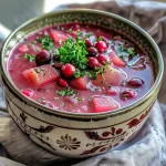 ['A close-up view of a bowl of roasted Brussels sprouts soup topped with caramelized pecans and cranberries.', 'Side view of a creamy Brussels sprouts soup garnished with crunchy pecans and red cranberries.', 'Juicy, green Brussels sprouts soup with a drizzle of cream and colorful toppings of pecans and cranberries.', 'Velvety Brussels sprouts soup served in a bowl, decorated with caramelized nuts and dried cranberries.']