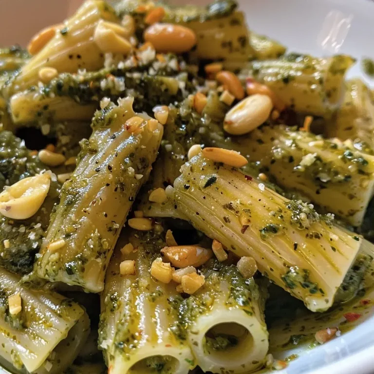 ['Close-up view of vegan pumpkin pesto pasta garnished with pumpkin seeds.', 'Side view of a bowl filled with gluten-free pumpkin pesto and colorful casarecce pasta.', 'Juicy, vibrant pumpkin pesto on gluten-free pasta, featuring a drizzle of olive oil.', 'A rich, creamy-looking pumpkin pesto with scattered pumpkin seeds on pasta.']