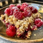 ['Close-up view of a juicy high-protein berry crumble with raspberries and oats.', 'Side view of a delicious berry crumble topped with almonds and oats.', 'Detailed image of a berry crumble featuring mixed berries and a golden oat topping.', 'Colorful high-protein berry crumble served in a dish, showcasing vibrant fruits and nuts.']