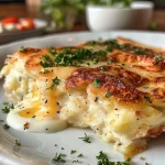 ['A close-up view of a juicy Hüttenkäse Eierauflauf in a baking dish, showcasing its golden top and colorful vegetable pieces.', 'Side view of a baked Hüttenkäse Eierauflauf, featuring a creamy texture and visible chunks of vegetables.', 'A deliciously baked Hüttenkäse Eierauflauf, highlighting its fluffy texture and garnished with fresh herbs.', 'Close-up image of a savory Hüttenkäse Eierauflauf, with a rich golden crust and vibrant diced vegetables peeking through.']