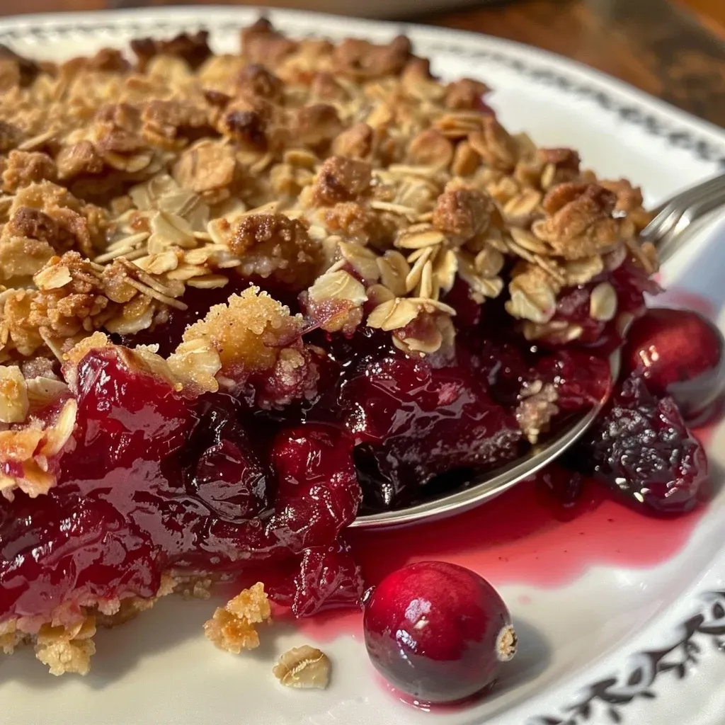 ['Close-up view of a juicy low-calorie cranberry crisp on a plate.', 'Side angle shot of a baked cranberry crisp dessert with a golden oat topping.', 'Detailed image of a cranberry crisp showcasing its glossy, fruity filling.', 'Mouth-watering close-up of a healthy cranberry crisp with visible cranberries and oats.']