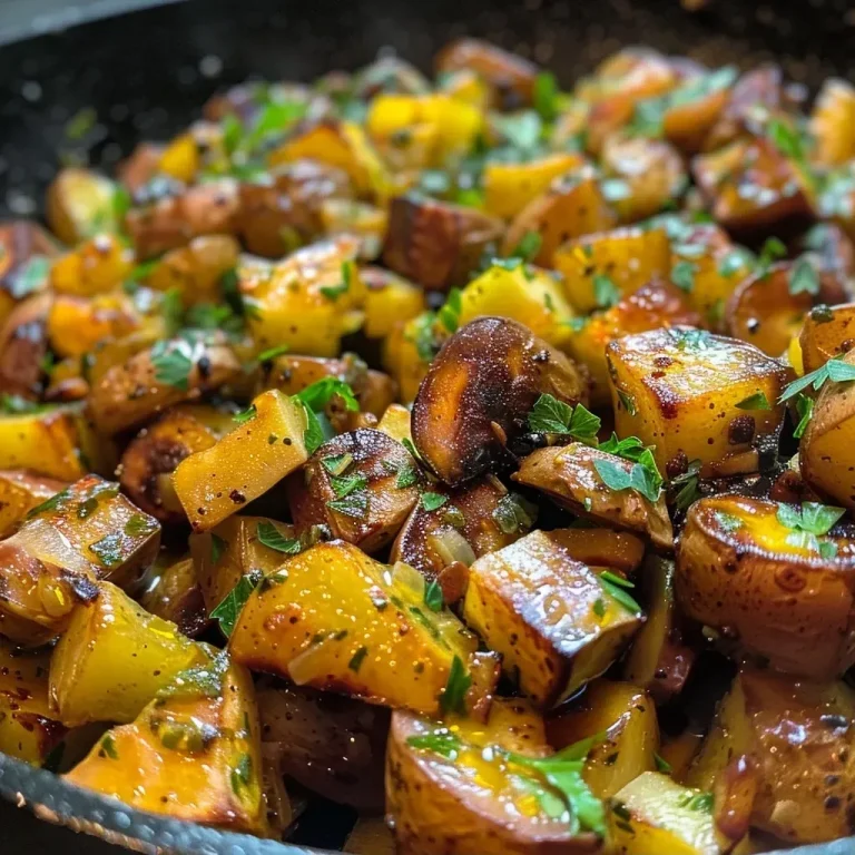 ['Close-up of a savory Kartoffel-Maronen-Pfanne dish with golden potatoes and chestnuts.', 'Side view of a delicious potato and chestnut skillet garnished with fresh herbs.', 'A hearty Kartoffel-Maronen-Pfanne, showing crispy potatoes and tender chestnuts in a skillet.', 'An aromatic pan of Kartoffel-Maronen-Pfanne with visible onion and herb seasoning.']
