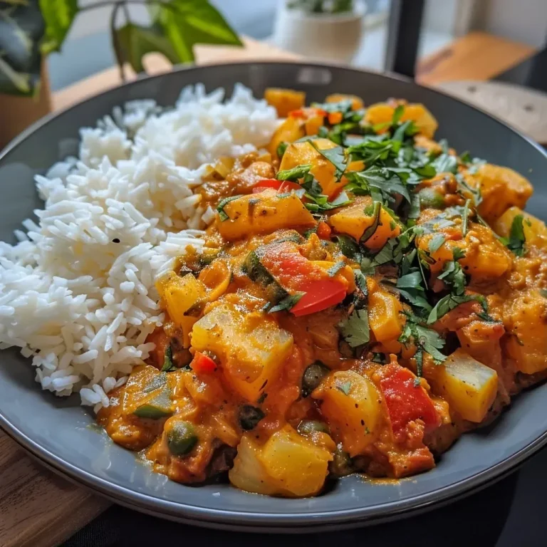 ['Close-up view of creamy Kohlrabi Curry with vibrant vegetables.', 'A delicious bowl of Kohlrabi Curry featuring colorful ingredients.', 'Side view of Kohlrabi Curry, showcasing chunks of vegetables and curry sauce.', 'Rich and creamy Kohlrabi Curry served in a bowl with herbs on top.']
