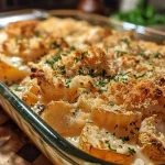 ['Close-up view of a golden-brown Kürbis-Quitten-Kartoffel-Gratin with a crispy top.', 'Side view of a layered gratin featuring potatoes, pumpkin, and quince.', 'Juicy Kürbis-Quitten-Kartoffel-Gratin highlighting the creamy texture and herbs.', 'Close-up of a savory gratin dish showcasing its vibrant ingredients.']