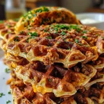 ['Close-up view of savory Kürbiswaffeln with garnishes.', 'Side view of crispy Kürbiswaffeln topped with fresh herbs.', 'Juicy Kürbiswaffeln displayed on a plate, showcasing texture and color.', 'Delicious Kürbiswaffeln with a rich orange hue and savory toppings.']