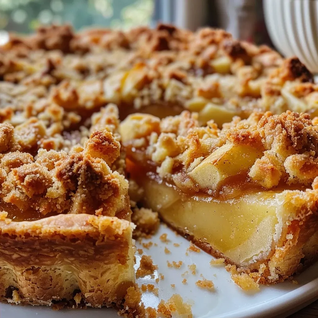['Close-up view of a delicious Omas Apfelkuchen with golden-brown crust and visible apple slices.', 'Side view of a freshly baked Omas Apfelkuchen showcasing a soft, fluffy texture and apple filling.', 'Juicy Omas Apfelkuchen displayed with sliced apples on top and a sprinkle of cinnamon.', 'Mouthwatering slice of Omas Apfelkuchen showing layers of tender cake and fresh apples.']