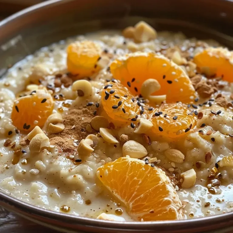 ['A close-up view of creamy Oriental porridge topped with orange slices and figs.', 'Side view of a bowl of colorful porridge featuring oranges and figs.', 'Delicious Oriental porridge garnished with fresh fruit served in a bowl.', 'A vibrant display of porridge with orange and fig toppings in a close-up shot.']