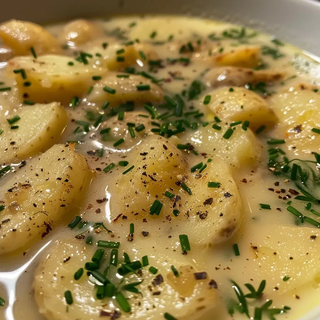 ['Creamy Pastinaken-Birnen-Suppe in a white bowl with parsley garnish.', 'Close-up of a bowl of Pastinaken-Birnen-Suppe with a smooth texture and garnished with thyme.', 'Side view of silken Pastinaken-Birnen-Suppe in a rustic bowl, highlighting its golden color.', 'A steaming bowl of Pastinaken-Birnen-Suppe, featuring a swirl of cream on top.']