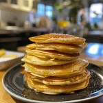 ['Side view of golden-brown Pastinaken pancakes topped with herbs.', 'Close up of fluffy Pastinaken pancakes garnished with fresh greens.', 'Juicy Pastinaken pancakes on a plate, showcasing their texture.', 'Deliciously cooked Pastinaken pancakes with a hint of spices visible.']
