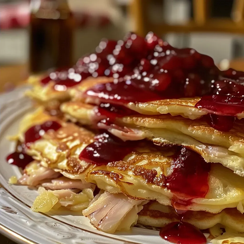 ['Side view of golden-brown Pastinaken pancakes topped with herbs.', 'Close up of fluffy Pastinaken pancakes garnished with fresh greens.', 'Juicy Pastinaken pancakes on a plate, showcasing their texture.', 'Deliciously cooked Pastinaken pancakes with a hint of spices visible.']