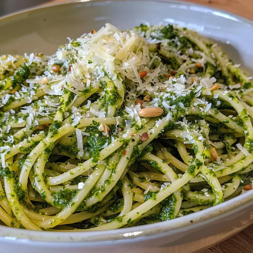 ['A close-up view of a creamy Pastinaken pesto in a bowl, topped with roasted hazelnuts.', 'Side angle of vibrant Pastinaken pesto spread on a wooden board, garnished with fresh herbs.', 'Rich green Pastinaken pesto featuring pieces of hazelnuts, displayed in a rustic dish.', 'Textured Pastinaken pesto with a glossy finish, adorned with chopped parsley and hazelnuts.']