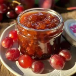 ['Close-up of a jar filled with homemade plum jam, showcasing its rich, dark purple color.', 'Side view of a glass jar of natural plum jam, highlighting its smooth texture and vibrant hue.', 'Detailed view of a container of plum jam, with visible chia seeds and spices in the mixture.', 'Artistic shot of a jar of gel-free plum jam with a spoon, emphasizing its fresh ingredients.']