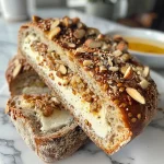 ['Close-up view of a golden brown protein hazelnut oat roll with visible nuts on top.', 'Side view of a moist protein-rich hazelnut oat bun, showcasing its textured crust.', 'Deliciously baked protein hazelnut oat roll adorned with oat flakes and chopped nuts.', 'Close-up shot highlighting the fluffy interior and nutty texture of a hazelnut oat roll.']