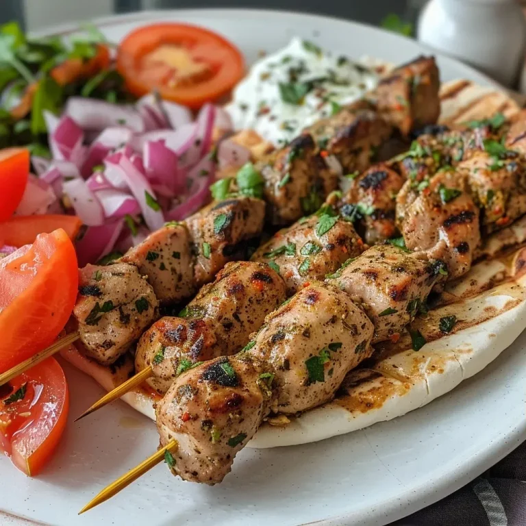 ['Close-up of juicy Puten-Souvlaki skewers served with roasted carrots and a fresh Spitzkohlsalat.', 'Side view of Puten-Souvlaki alongside vibrant roasted carrots and a colorful cabbage salad.', 'Detailed shot of marinated turkey skewers with carrots and green cabbage on a plate.', 'Savory Puten-Souvlaki with golden roasted carrots and a garnish of shredded white cabbage.']