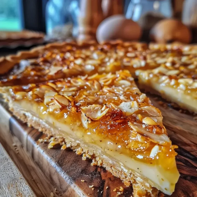 ['Close-up of Quittentarte mit Nusskaramell showcasing a golden-brown pastry topped with caramelized nuts and quinces.', 'Side view of a delicious Quittentarte with glistening nut caramel and slices of quince on a rustic wooden table.', 'Juicy Quittentarte mit Nusskaramell displayed on a plate, highlighting its flaky crust and rich nut topping.', 'Detailed view of a dessert slice revealing layers of nut caramel and quince, perfectly baked.']