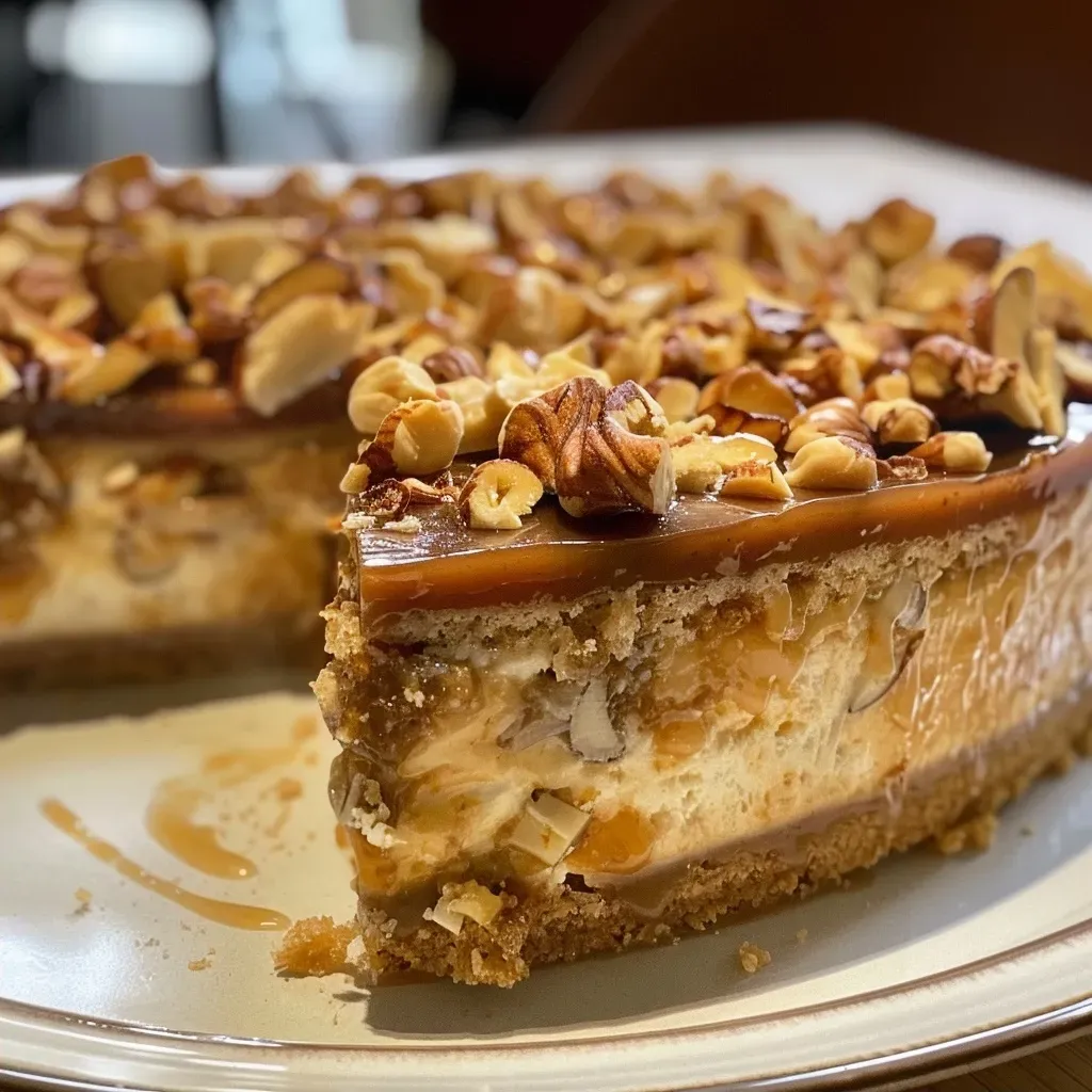 ['Close-up of Quittentarte mit Nusskaramell showcasing a golden-brown pastry topped with caramelized nuts and quinces.', 'Side view of a delicious Quittentarte with glistening nut caramel and slices of quince on a rustic wooden table.', 'Juicy Quittentarte mit Nusskaramell displayed on a plate, highlighting its flaky crust and rich nut topping.', 'Detailed view of a dessert slice revealing layers of nut caramel and quince, perfectly baked.']