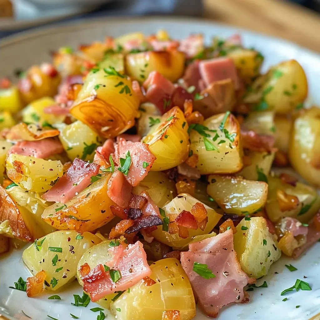 ['Close-up view of sautéed Brussels sprouts with bacon.', 'Juicy Brussels sprouts with crispy bacon in a frying pan.', 'Deliciously cooked Brussels sprouts and bacon side dish.', 'Pan-fried Brussels sprouts mixed with bits of bacon.']