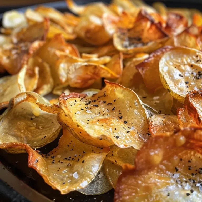 ['Close-up view of crispy roasted Brussels sprouts chips garnished with sea salt.', 'Side view of golden-brown Salzige Rosenkohlchips on a plate, highlighting their texture.', 'Juicy and crunchy Brussels sprout chips presented on a rustic surface, glistening with olive oil.', 'Deliciously seasoned Rosenkohlchips arranged artfully, showcasing their crispy edges.']