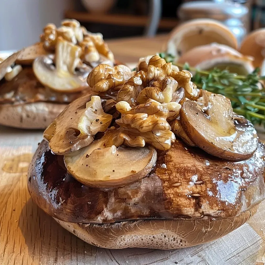 ['Close-up view of creamy Sellerie Nuss Aufstrich in a bowl, garnished with herbs.', 'Side view of Sellerie Nuss Aufstrich spread on a slice of bread with a spoon beside it.', 'A detailed shot of Sellerie Nuss Aufstrich showing its chunky texture and ingredients.', 'A vibrant image of Sellerie Nuss Aufstrich with pieces of celery and walnuts around it.']