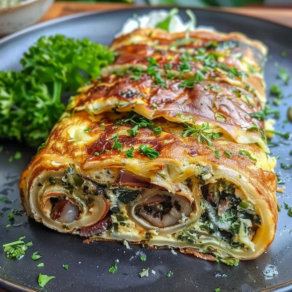 ['A close-up side view of a juicy Steinpilz Omelett Rolle, showcasing its golden-brown color and rich filling.', 'A mouthwatering Steinpilz Omelett Rolle displayed from the side, highlighting the luscious ingredients and texture.', 'A detailed view of a decadent Steinpilz Omelett Rolle, featuring visible mushrooms and a fluffy omelet exterior.', 'A side angle of a Steinpilz Omelett Rolle, revealing the savory filling and golden edges.']