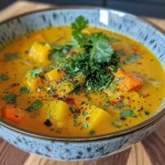 ['Close-up view of a creamy Süßkartoffel Curry Suppe served in a bowl.', 'A side perspective of a delicious bowl of Süßkartoffel Curry Suppe garnished with herbs.', 'Textured shot of a vibrant orange Süßkartoffel Curry Suppe with visible ingredients.', 'Bowl of Süßkartoffel Curry Suppe highlighting its creamy consistency and rich color.']
