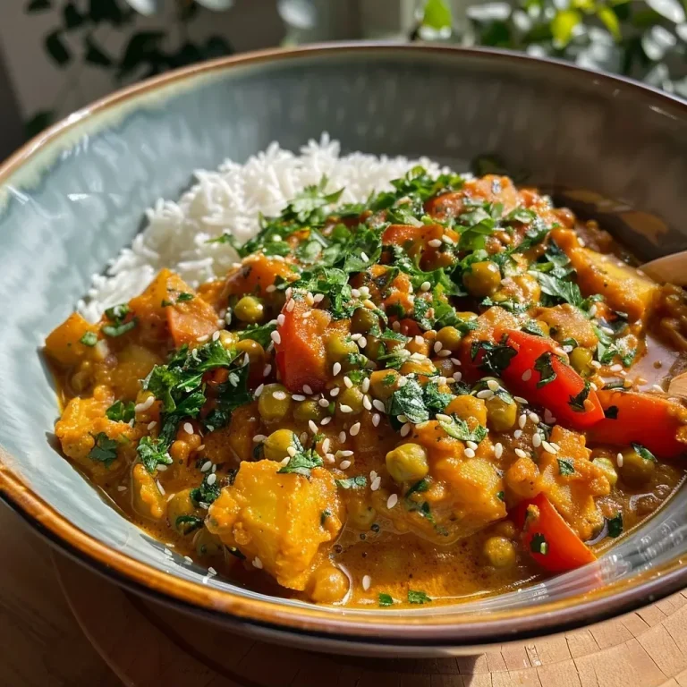 ['Close-up view of a colorful Süßkartoffel-Kichererbsen-Curry in a bowl, garnished with herbs.', 'Side view of a creamy Süßkartoffel-Kichererbsen-Curry with vibrant vegetables and spices.', 'Juicy Süßkartoffel-Kichererbsen-Curry displayed in a rustic bowl, showcasing rich colors and textures.', 'Appetizing Süßkartoffel-Kichererbsen-Curry with chunks of sweet potato and chickpeas, topped with fresh herbs.']