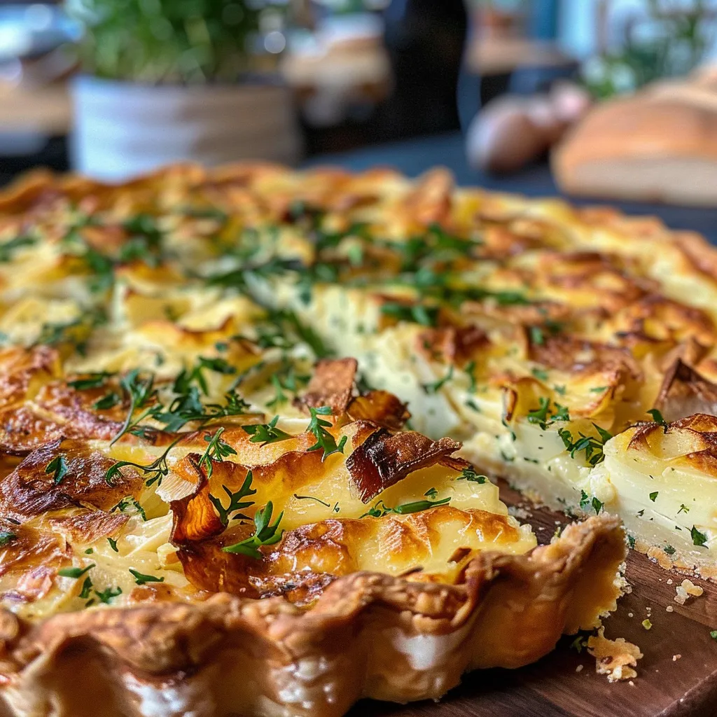 ['Close-up side view of a slice of Spitzkohl quiche with Kabanos on a plate.', 'A vibrant, golden-brown Spitzkohl quiche featuring sliced Kabanos, presented on a rustic table.', 'Juicy Spitzkohl quiche with Kabanos, showing layers of cabbage and sausage in a flaky crust.', 'A delicious slice of quiche highlighting the green Spitzkohl and Kabanos, garnished with parsley.']