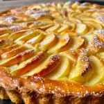 ['Close-up side view of unsichtbarer Apfel-Kuchen on a plate.', 'Juicy apple cake with a smooth texture and a sprinkle of powdered erythrit.', 'Sliced apple cake showcasing layers of apples and creamy filling.', 'Delicious apple cake served with a light dusting of erythrit powder.']