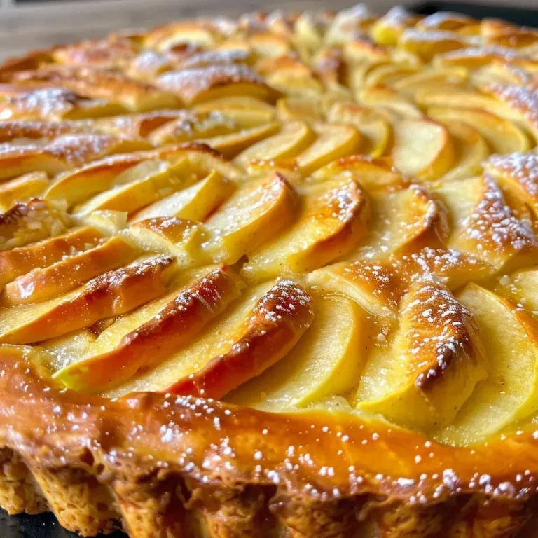 ['Close-up side view of unsichtbarer Apfel-Kuchen on a plate.', 'Juicy apple cake with a smooth texture and a sprinkle of powdered erythrit.', 'Sliced apple cake showcasing layers of apples and creamy filling.', 'Delicious apple cake served with a light dusting of erythrit powder.']