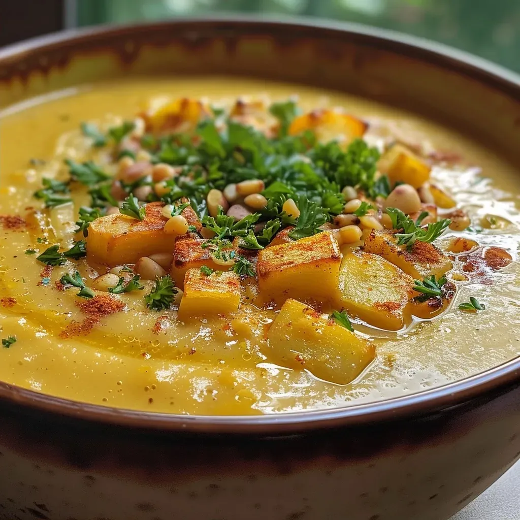 ['Close-up of creamy vegan potato leek soup in a white bowl with a spoon beside it.', 'Side view of a vibrant vegan Kartoffel-Lauch-Suppe garnished with fresh herbs.', 'Delicious bowl of potato leek soup featuring chunky vegetables and a smooth texture.', 'Hearty vegan soup made with potatoes and leeks, presented in a rustic setting.']