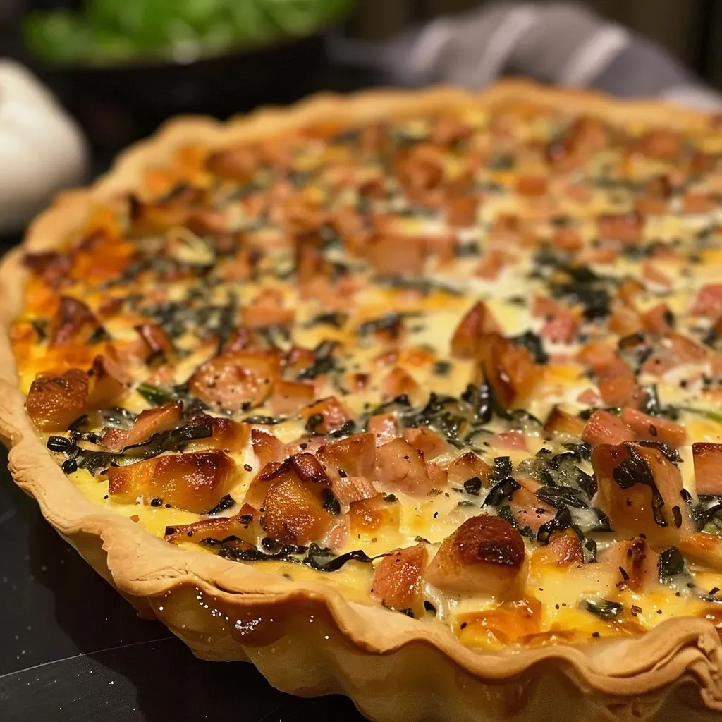 ['A close-up view of a slice of Wirsing Quiche, showcasing the golden crust and green filling.', 'Side view of a delicious serving of Wirsing Quiche on a plate, highlighting its creamy texture and flaky pastry.', 'A close-up of a juicy, freshly baked Wirsing Quiche, revealing layers of savory ingredients.', 'Detailed shot of a slice of Wirsing Quiche, emphasizing the vibrant colors of the filling and crispy crust.']