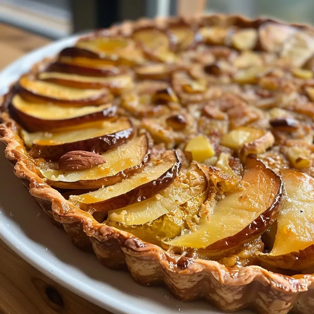 ['Close-up shot of a Zwetschgen Tarte showcasing juicy plums on a golden crust.', 'Side view of a freshly baked Zwetschgen Tarte with glossy plum filling.', 'Detailed image of a slice of Zwetschgen Tarte highlighting its flaky crust and fruit topping.', 'Artistic photo of Zwetschgen Tarte with vibrant plums glistening in natural light.']