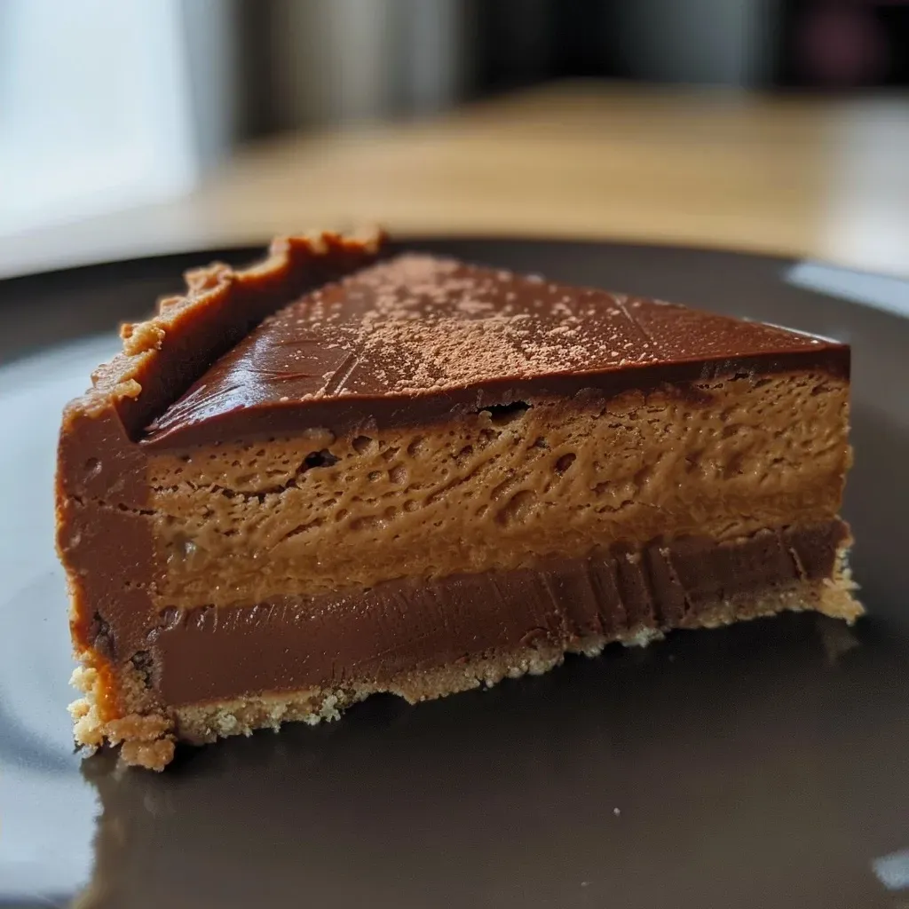['Close-up side view of a moist 4-ingredient cake featuring pumpkin and chocolate.', 'A delectable slice of chocolate pumpkin cake, showcasing its rich texture and vibrant color.', 'Side view of a beautifully plated 4-ingredient cake, highlighting its glossy chocolate topping and pumpkin base.', 'Slice of 4-Zutaten-Kuchen with a luscious chocolate glaze, emphasizing its creamy consistency.']