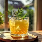 ['Close-up view of a refreshing alkoholfreier Birnen Cocktail with garnishes.', 'Side view of a delicious pear cocktail in a stylish glass with herbs and spices.', 'Freshly made non-alcoholic pear cocktail surrounded by its ingredients.', 'Detailed shot of a fruity Birnen Cocktail topped with rosemary and star anise.']