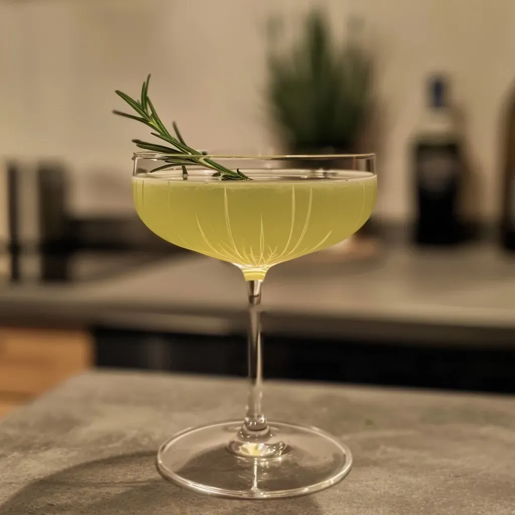 ['Close-up view of a refreshing alkoholfreier Birnen Cocktail with garnishes.', 'Side view of a delicious pear cocktail in a stylish glass with herbs and spices.', 'Freshly made non-alcoholic pear cocktail surrounded by its ingredients.', 'Detailed shot of a fruity Birnen Cocktail topped with rosemary and star anise.']