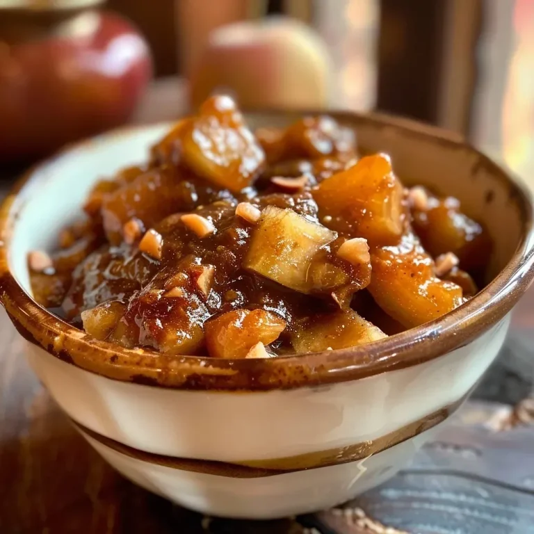 ['Close-up of a jar filled with Apfel-Walnuss Chutney showcasing fresh apples and walnuts.', 'Side view of a bowl of Apfel-Walnuss Chutney with visible apple chunks and walnut pieces.', 'Juicy Apfel-Walnuss Chutney in a glass jar, with a textured surface and spices sprinkled.', 'A rich-looking Apfel-Walnuss Chutney displayed next to whole apples and walnuts.']