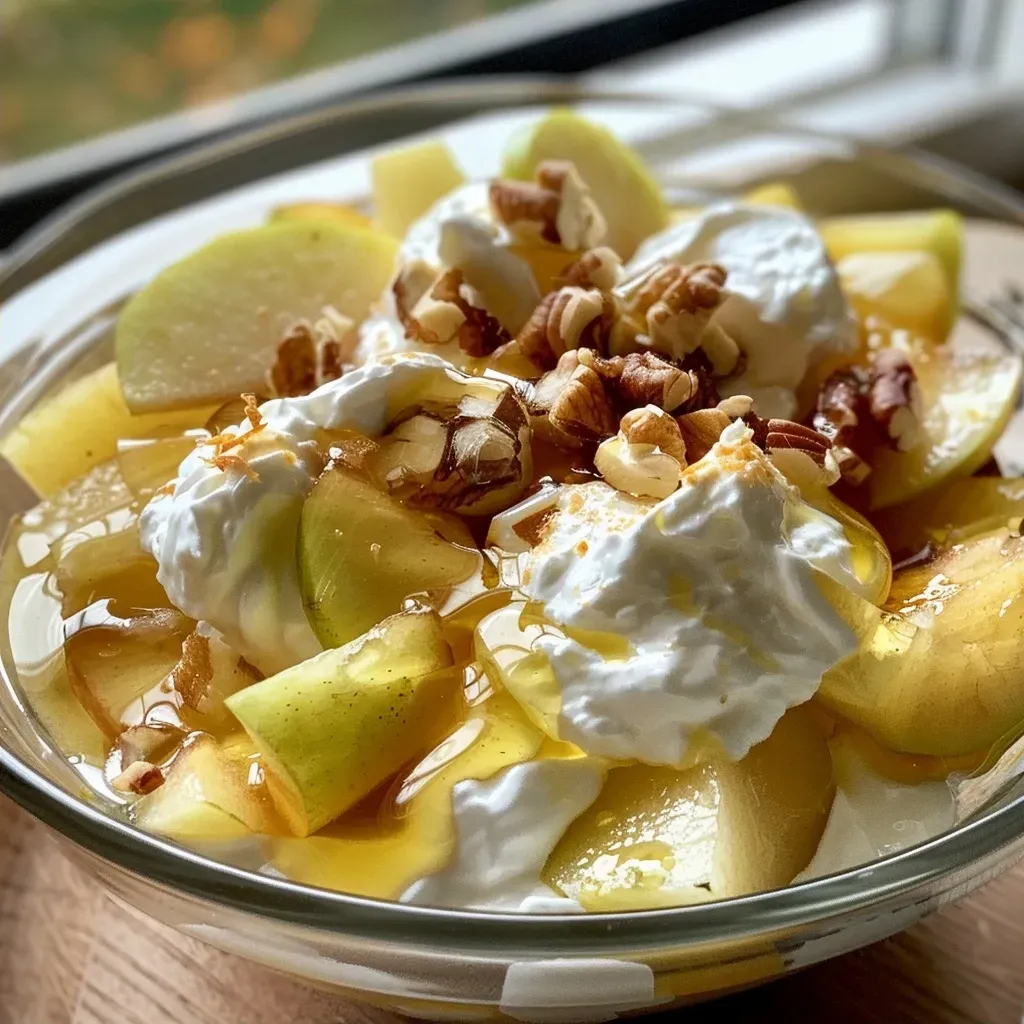 ['A close-up side view of a bowl filled with Apfel-Zimt-Quark, showcasing apples and cinnamon.', 'Juicy Apfel-Zimt-Quark in a bowl, with visible apple chunks and a dusting of cinnamon.', 'A side view of a creamy dessert featuring Apfel-Zimt-Quark, highlighting its texture and ingredients.', 'Close-up image of Apfel-Zimt-Quark, emphasizing the fresh apple slices and cinnamon on top.']
