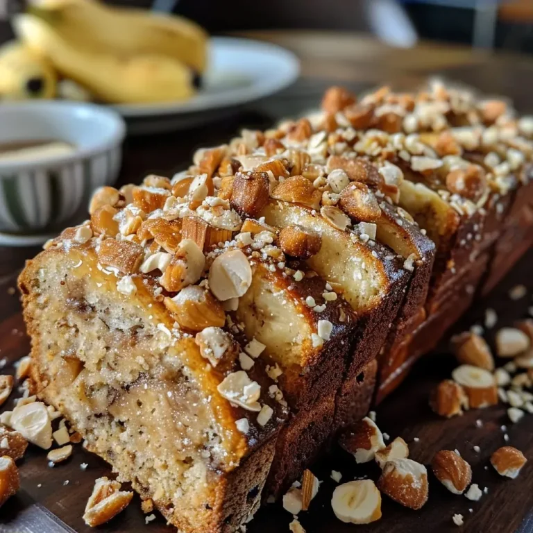 ['Close-up of a slice of Bananenbrot topped with hazelnuts and salt caramel.', 'Side view of a moist Bananenbrot with a glossy caramel drizzle and hazelnuts.', 'Delicious Bananenbrot showcasing its nutty texture and salted caramel topping.', 'A rich slice of Bananenbrot with hazelnuts and a sprinkle of flaky sea salt.']