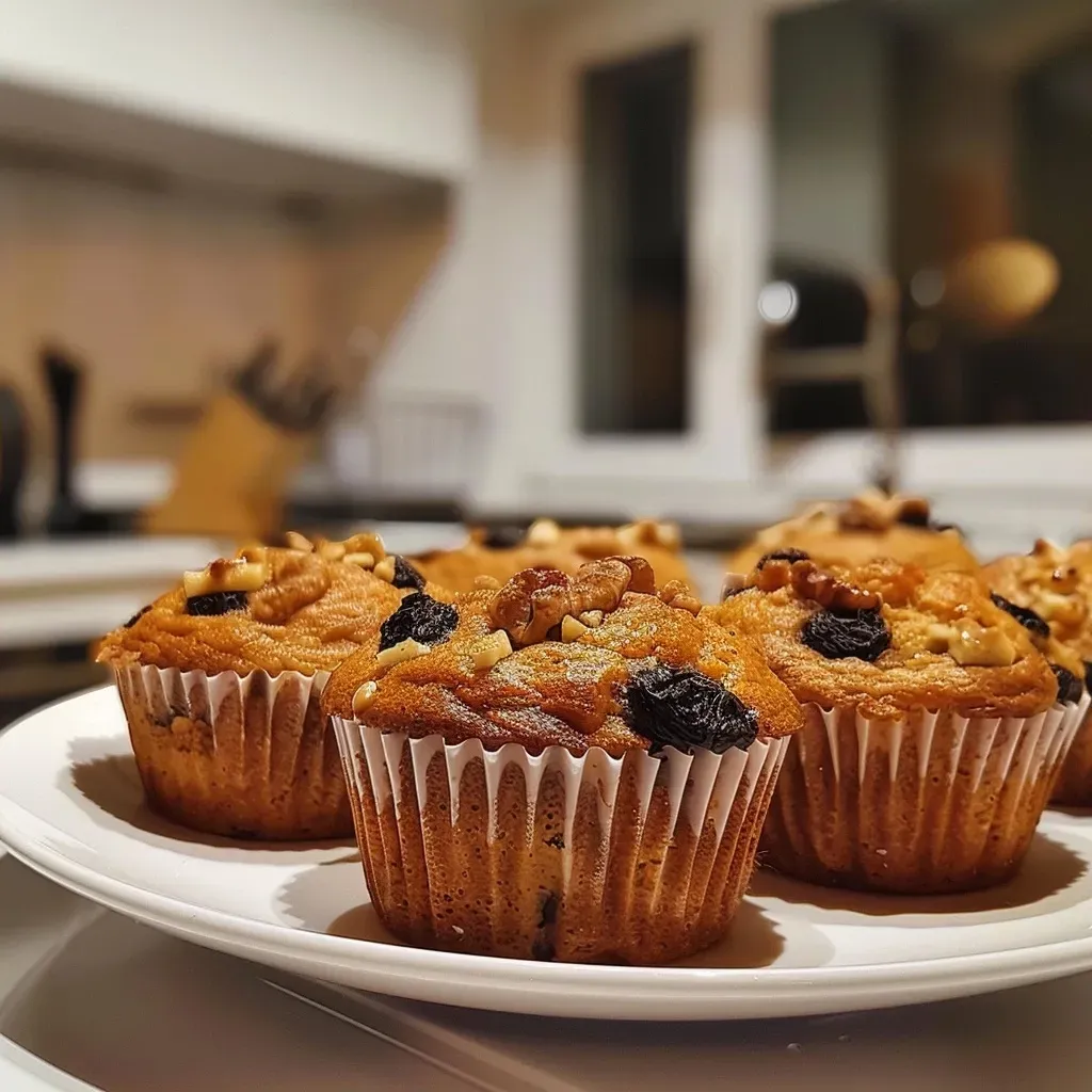 Close-up view of a juicy, healthy pear muffin, showcasing its moist texture.